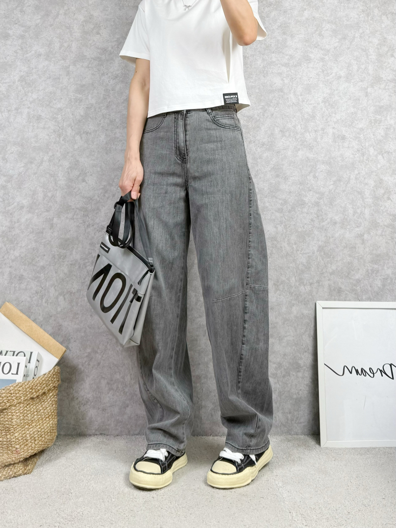 低調有質感視覺顯瘦灰階彎刀褲