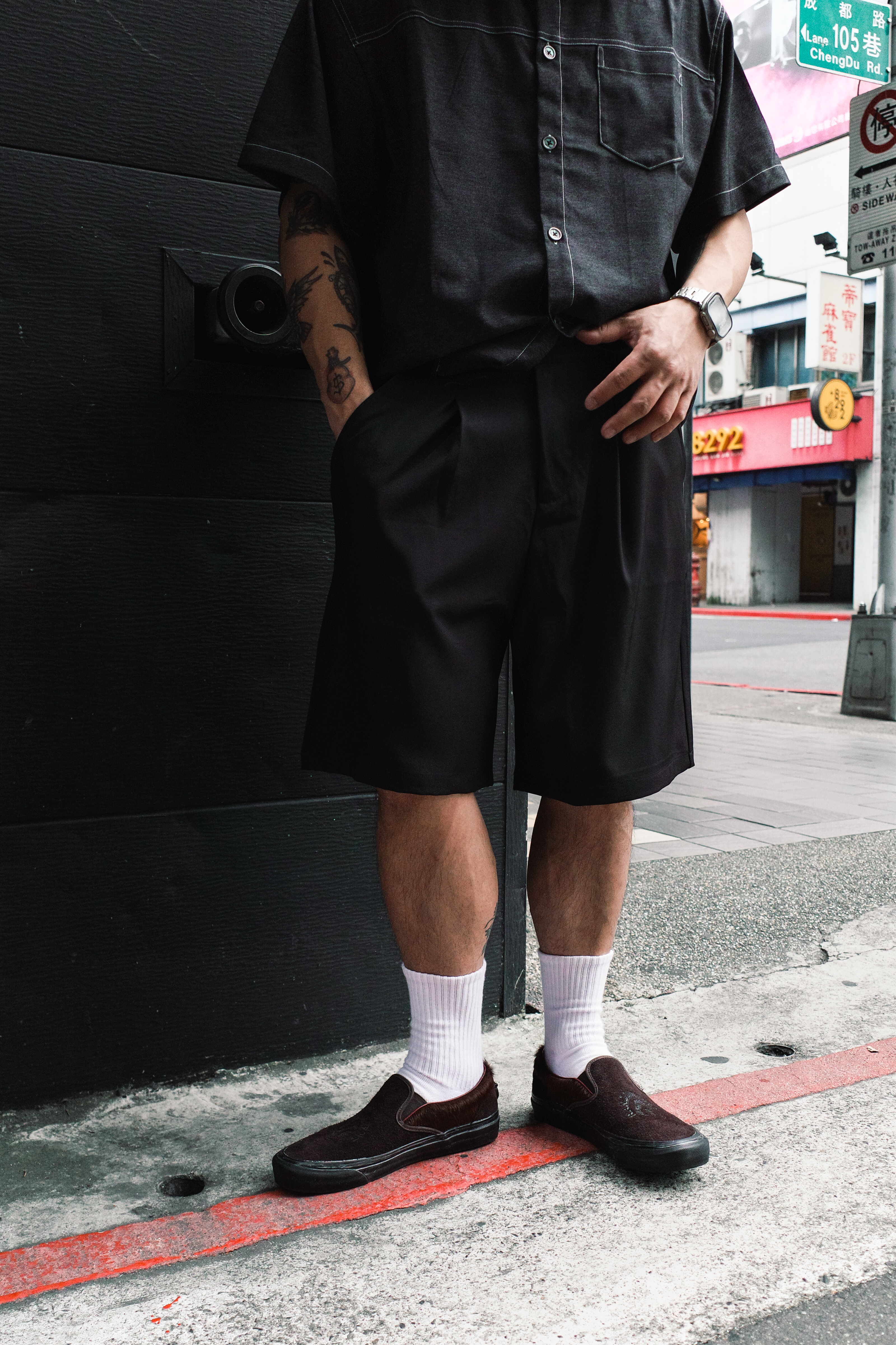 『Always_Good』可調腰圍 直筒 五分 西裝 短褲