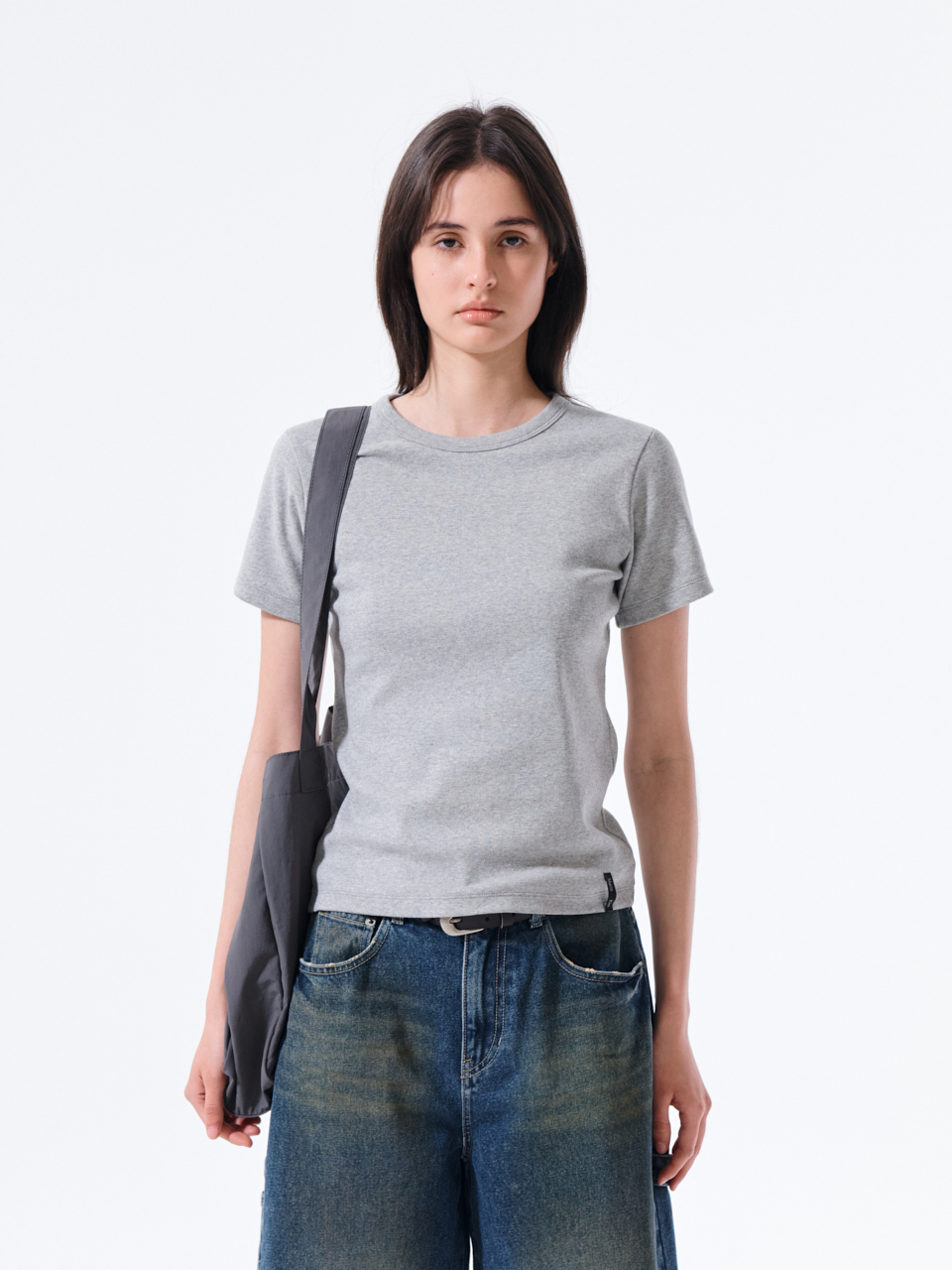 標籤設計修身上衣 灰色