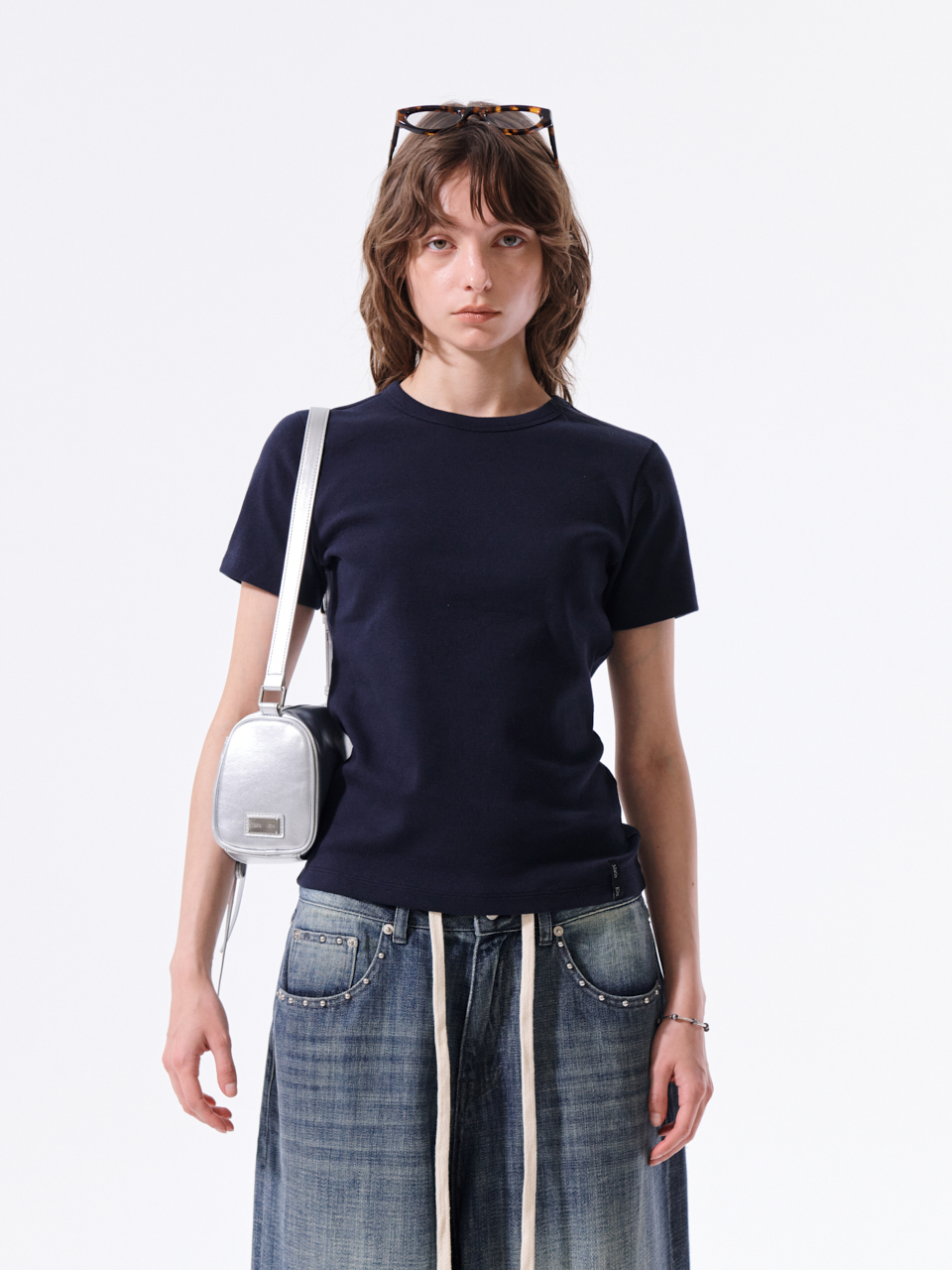 標籤設計修身上衣 海軍藍