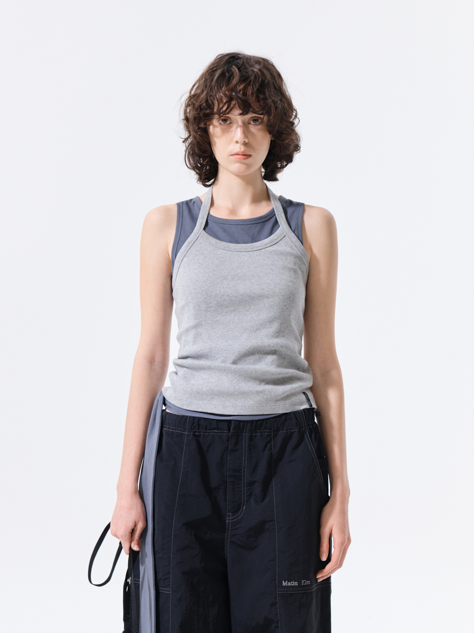 標籤細節掛脖背心 灰色