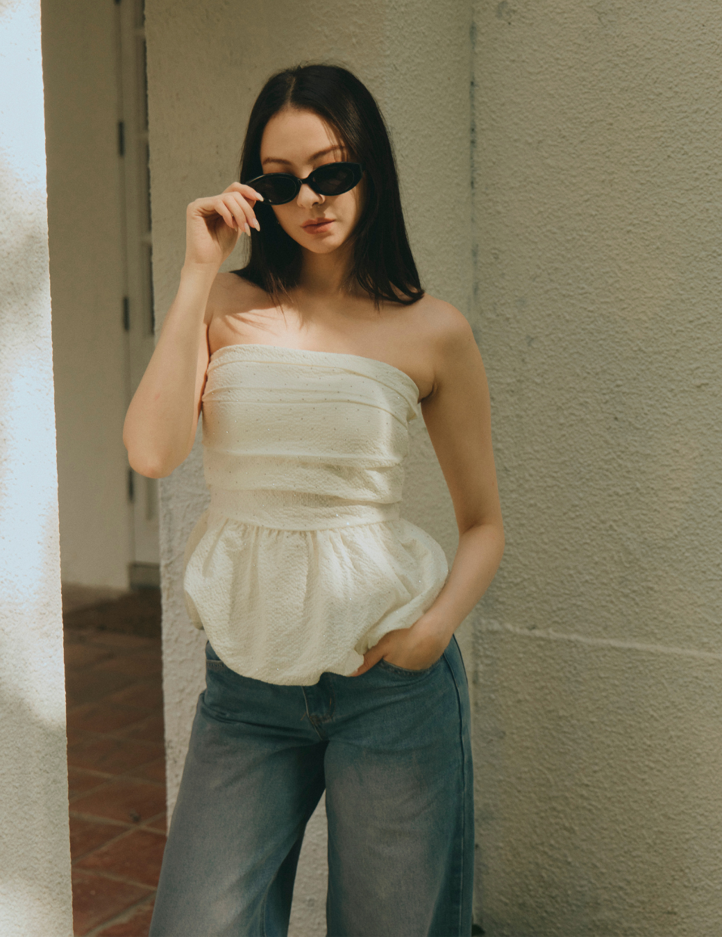 澎澎打褶小鑽平口Bra Top（3尺寸）