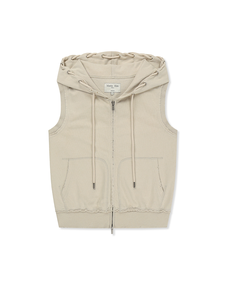 連帽LOGO針織背心 米色