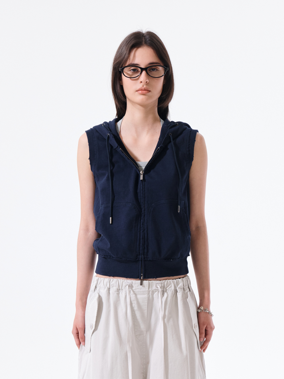 連帽LOGO針織背心 海軍藍