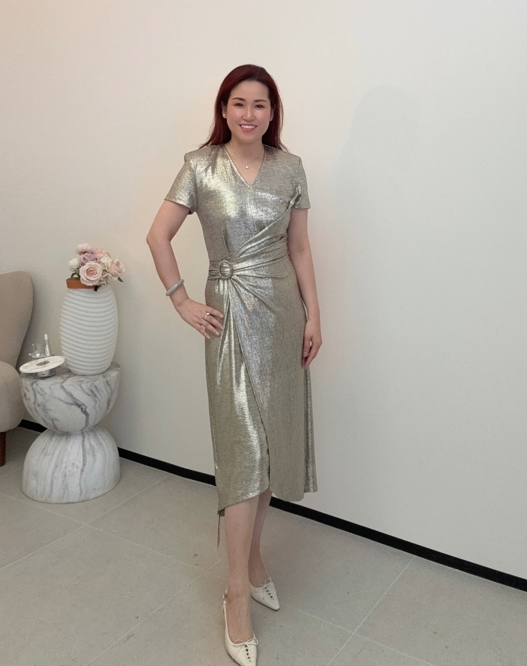 YH011 Z086 短袖連衣裙 金色