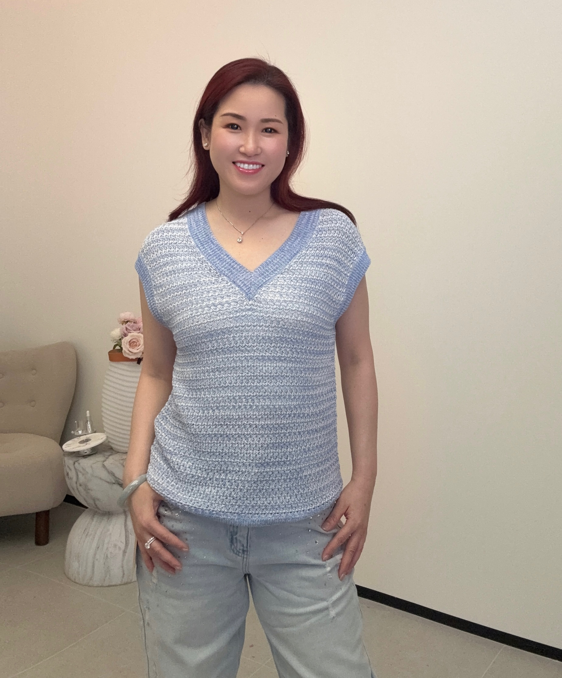 YH015 Z126 針織短上衣 藍色