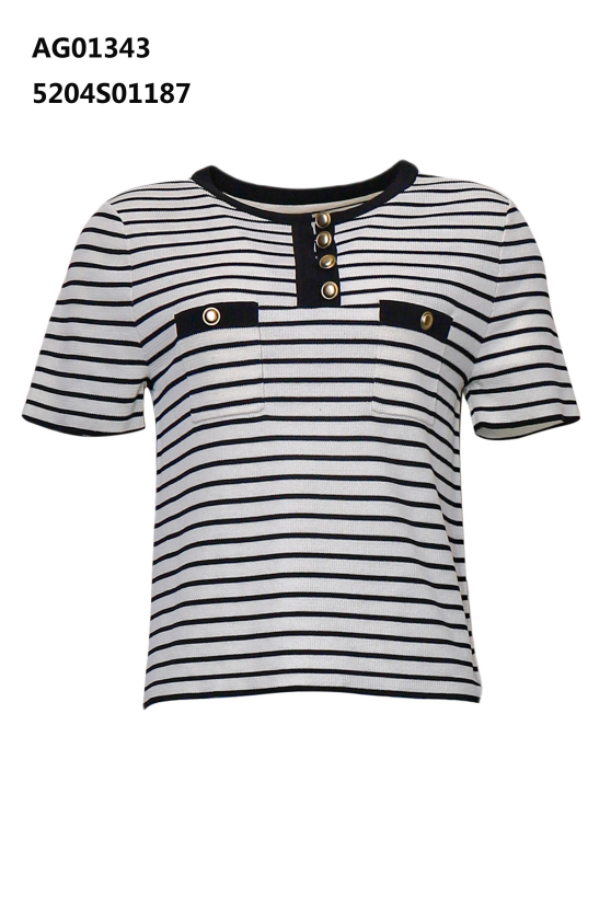 YH016 Z128 針織短上衣 黑白條