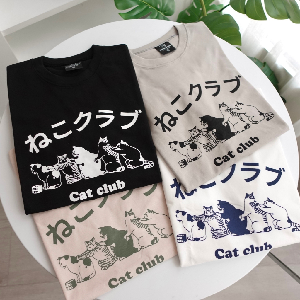 韓國 日文 五隻貓咪 細絨布短T 80274