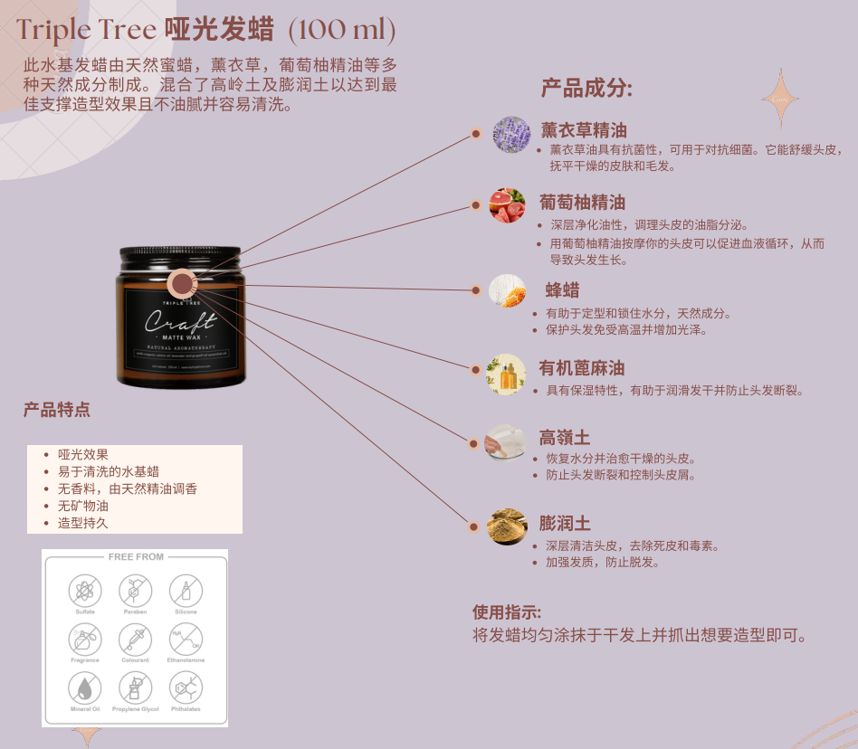 TT08 TRIPLE TREE MATTE Wax  髮蠟 100ml $238/1 馬來西亞制造