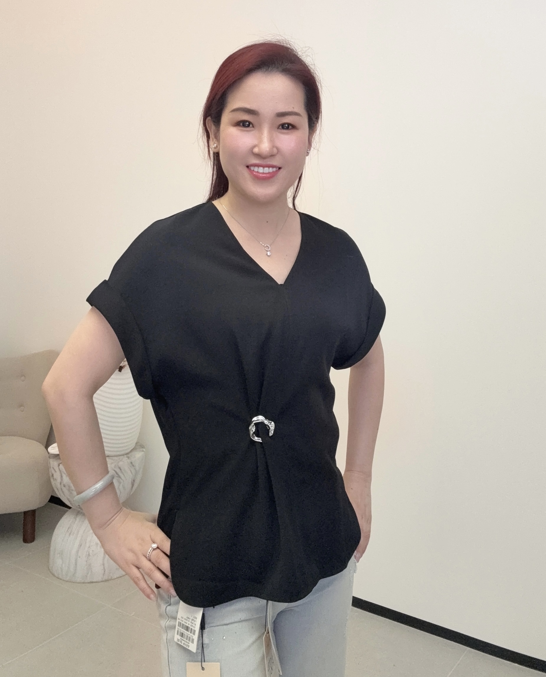 YH039 Z229 長款小衫（有扣子）黑色