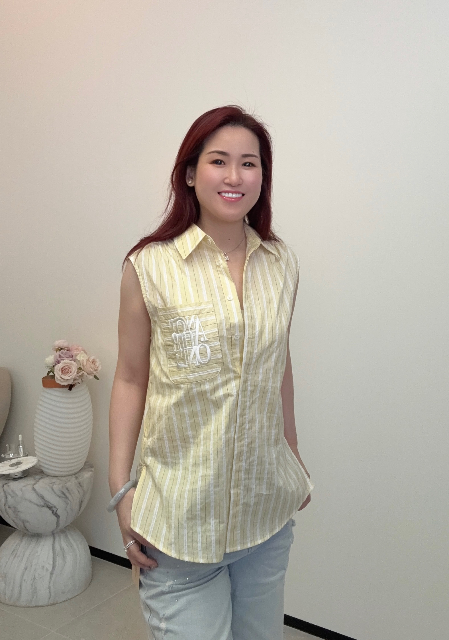 YH040 Z231 無袖襯衣 黃色