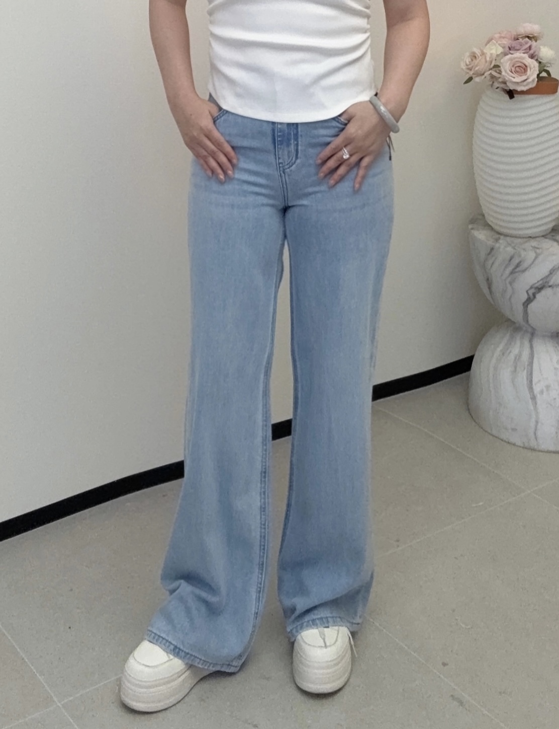 YH044 A874 牛仔闊腿褲 牛仔藍