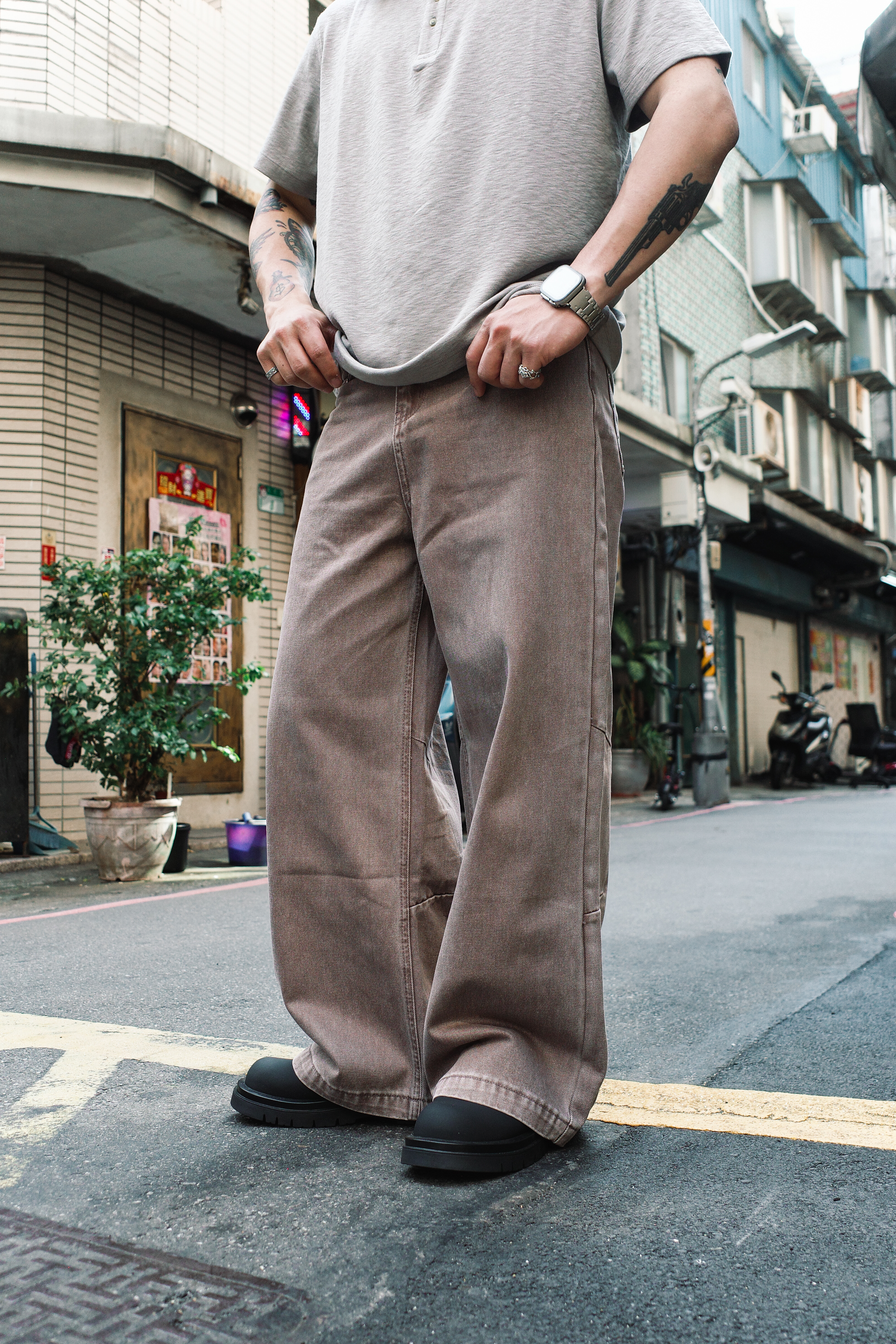 『Always_Good』鉚釘 復古 直筒 做舊 水洗 長褲