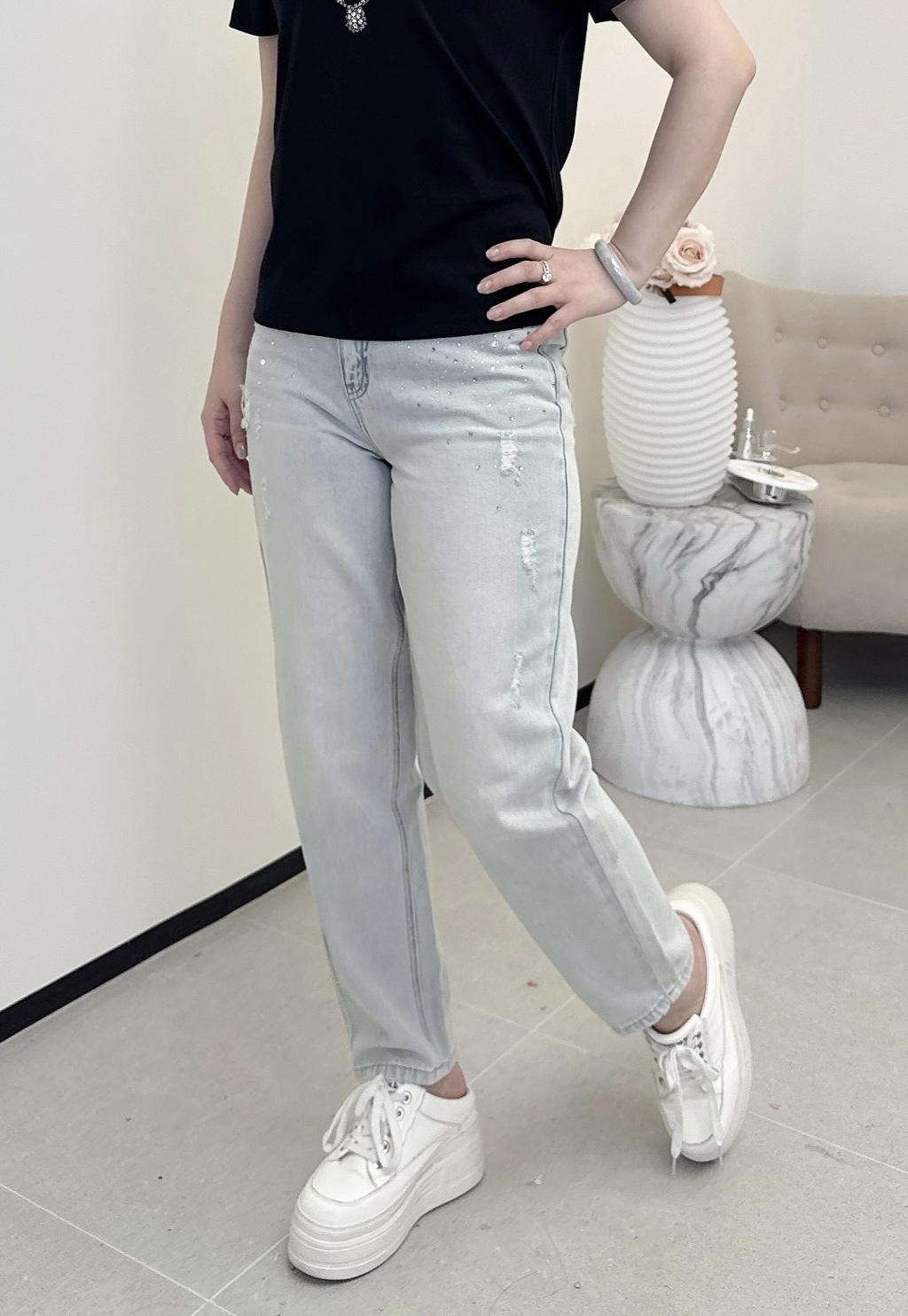 YH065 牛仔蘿蔔褲 牛仔藍