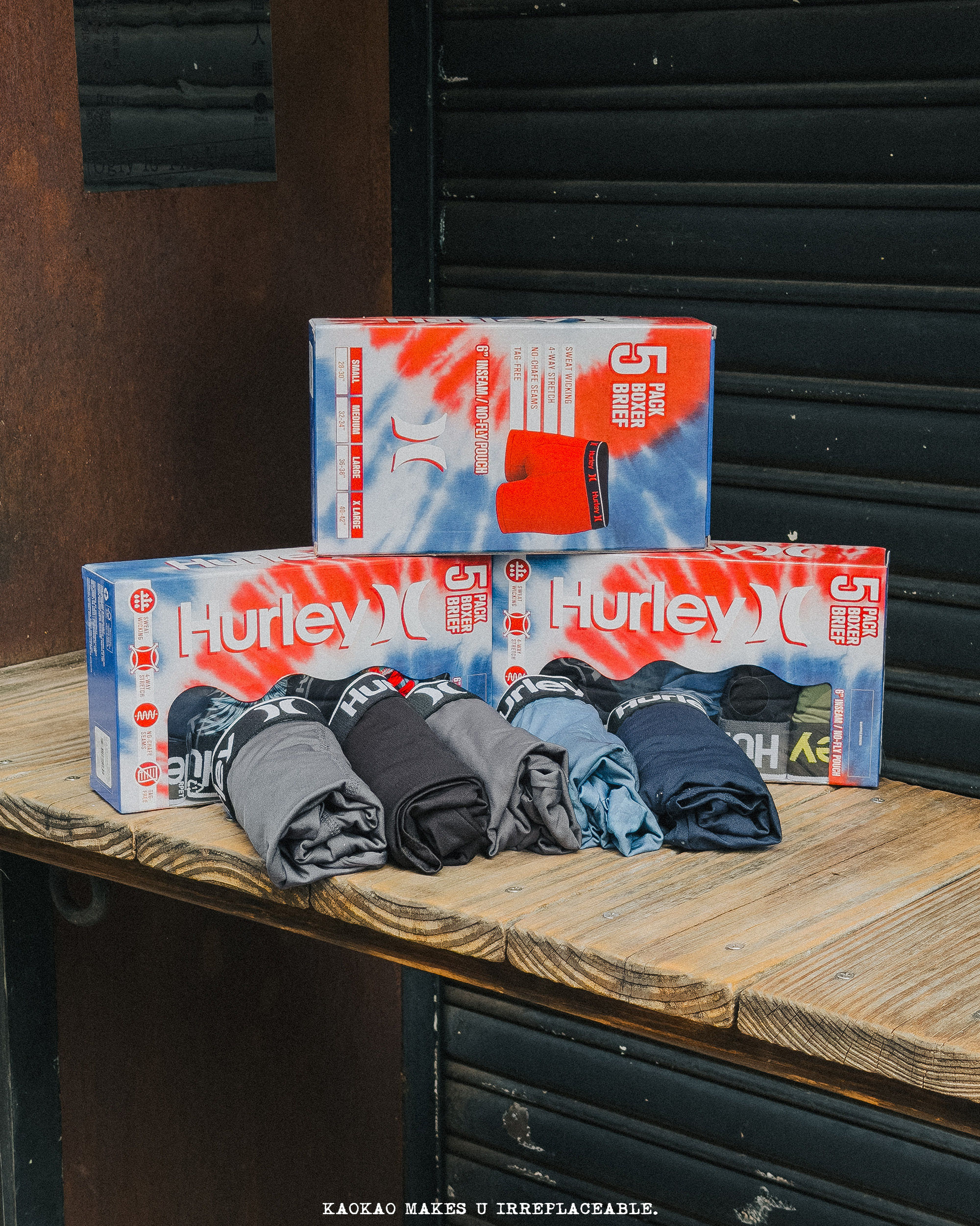Hurley 高彈性 吸濕排汗 平口內褲 5件組 (款式隨機)
