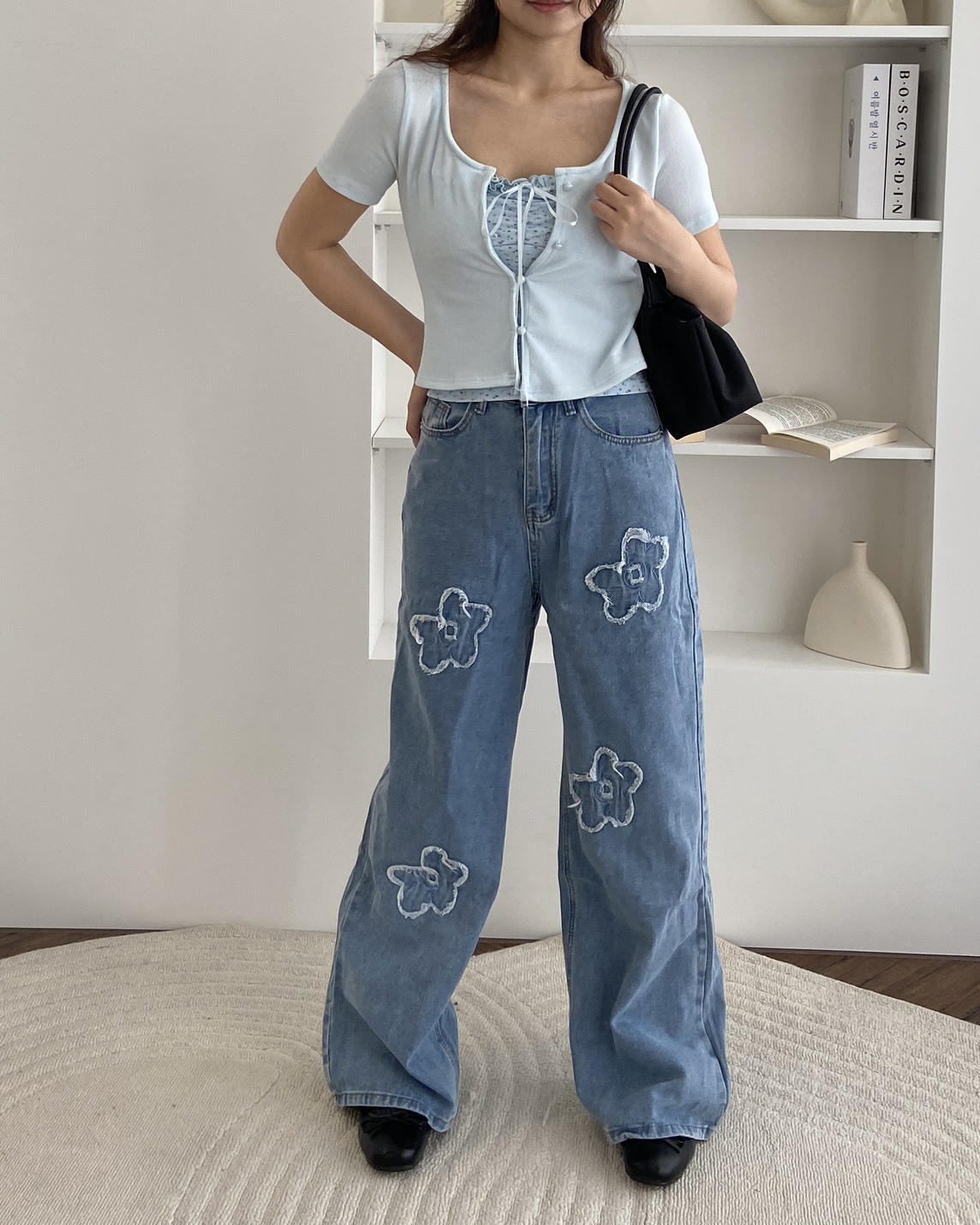 法朵Fado shop｜立體花花牛仔寬褲 2545006 三色