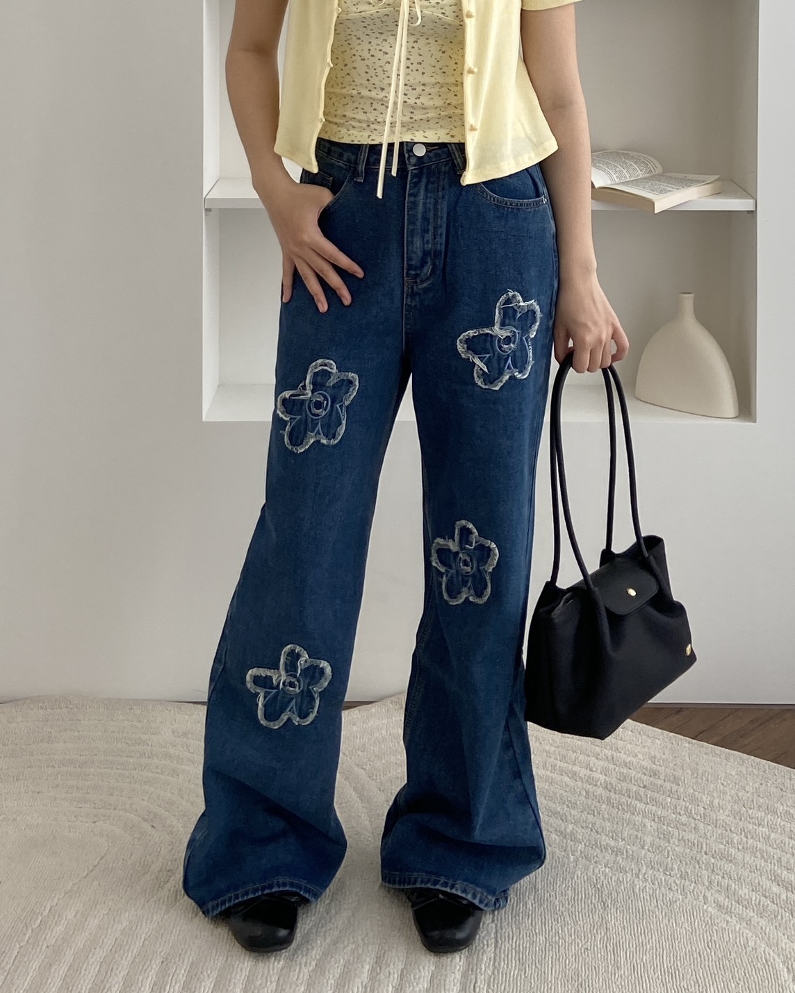 法朵Fado shop｜立體花花牛仔寬褲 2545006 三色