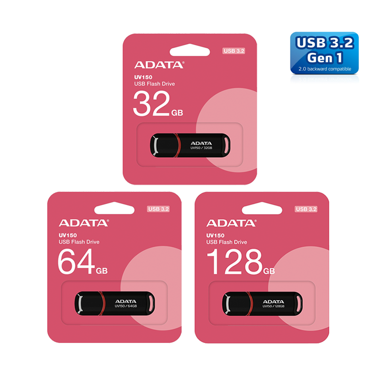 【ADATA 威剛】UV150隨身碟(黑色)-32GB/64G/128G 隨身碟 USB3.2