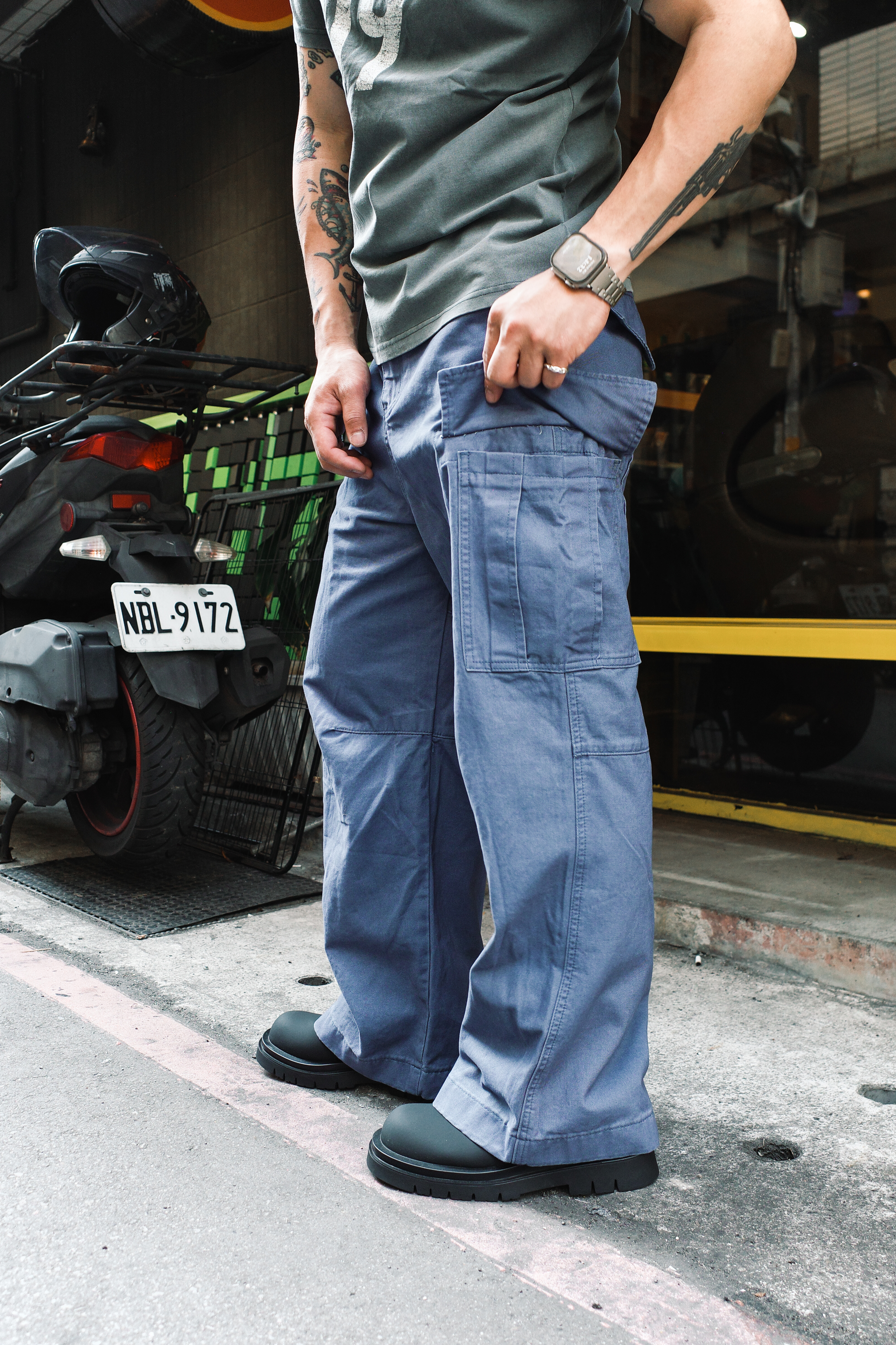 『Always_Good』做舊 法工藍 多口袋 工裝 長褲