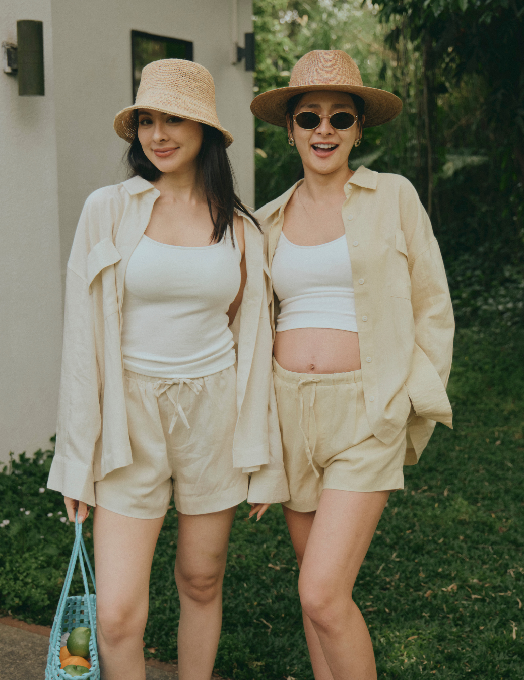 極簡雙口袋棉麻外套（杏黃色）