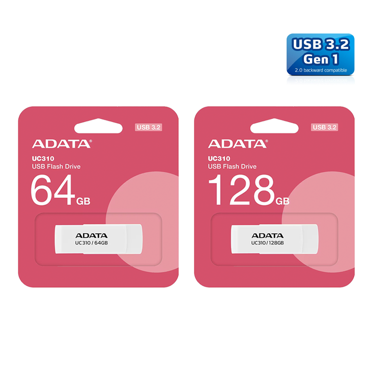 【ADATA 威剛】Pendrive UC310 USB3.2 旋轉隨身碟(白色)-64GB/128GB 旋轉 隨身碟