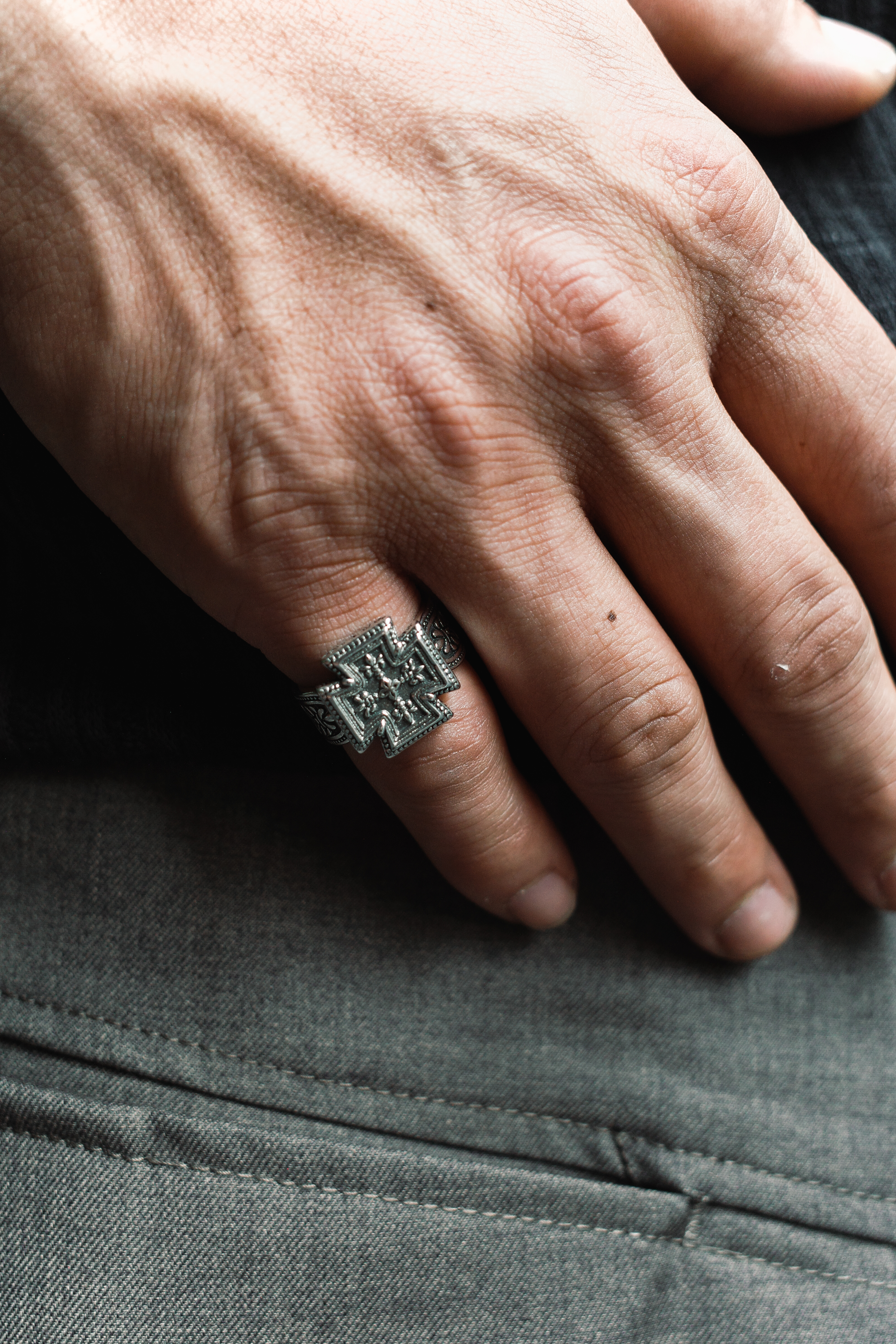 『Always_Good』浮雕十字架 銅鍍銀 戒指