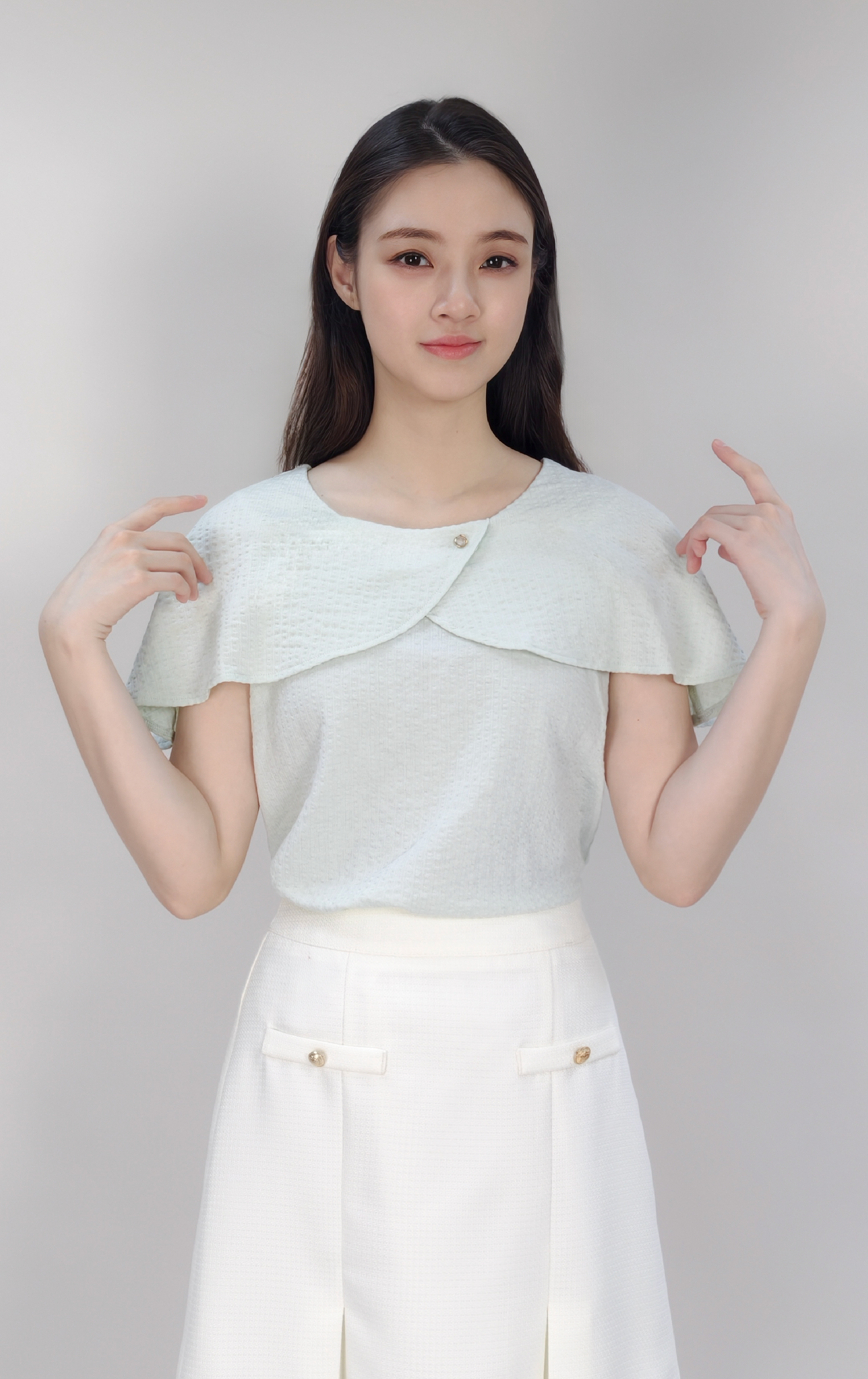 優雅披肩袖蕾絲拼接上衣 ST0895