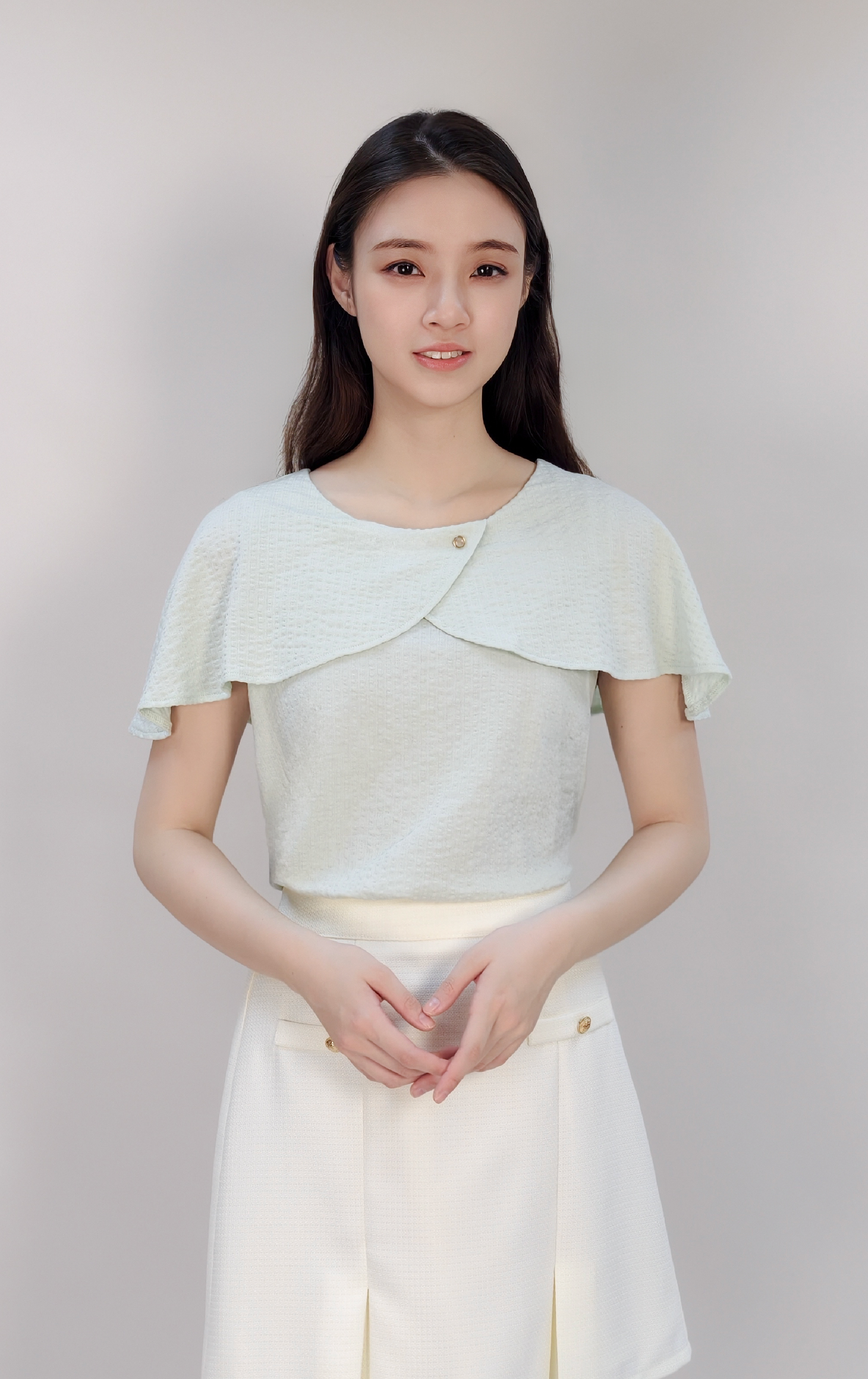 優雅披肩袖蕾絲拼接上衣 ST0895