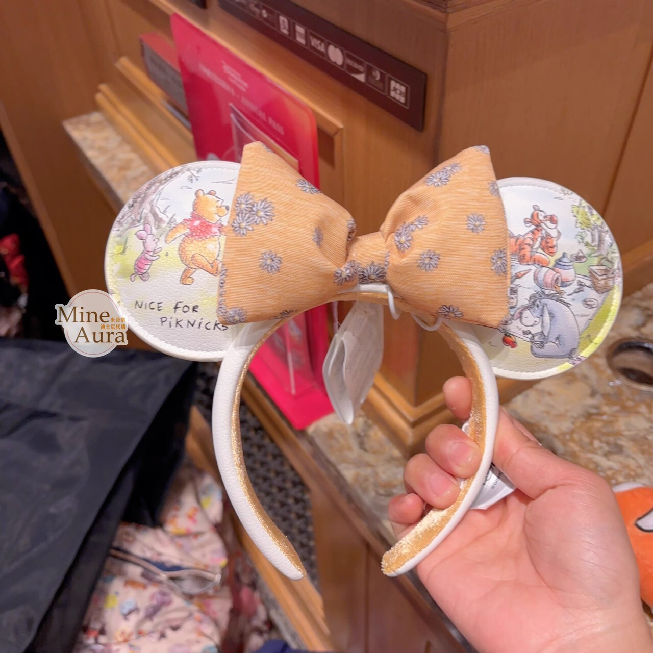 小熊維尼 Winnie the Pooh 圖案 米妮 Minnie 蝴蝶結 耳朵造型 髮圈 髮箍 -上海迪士尼樂園