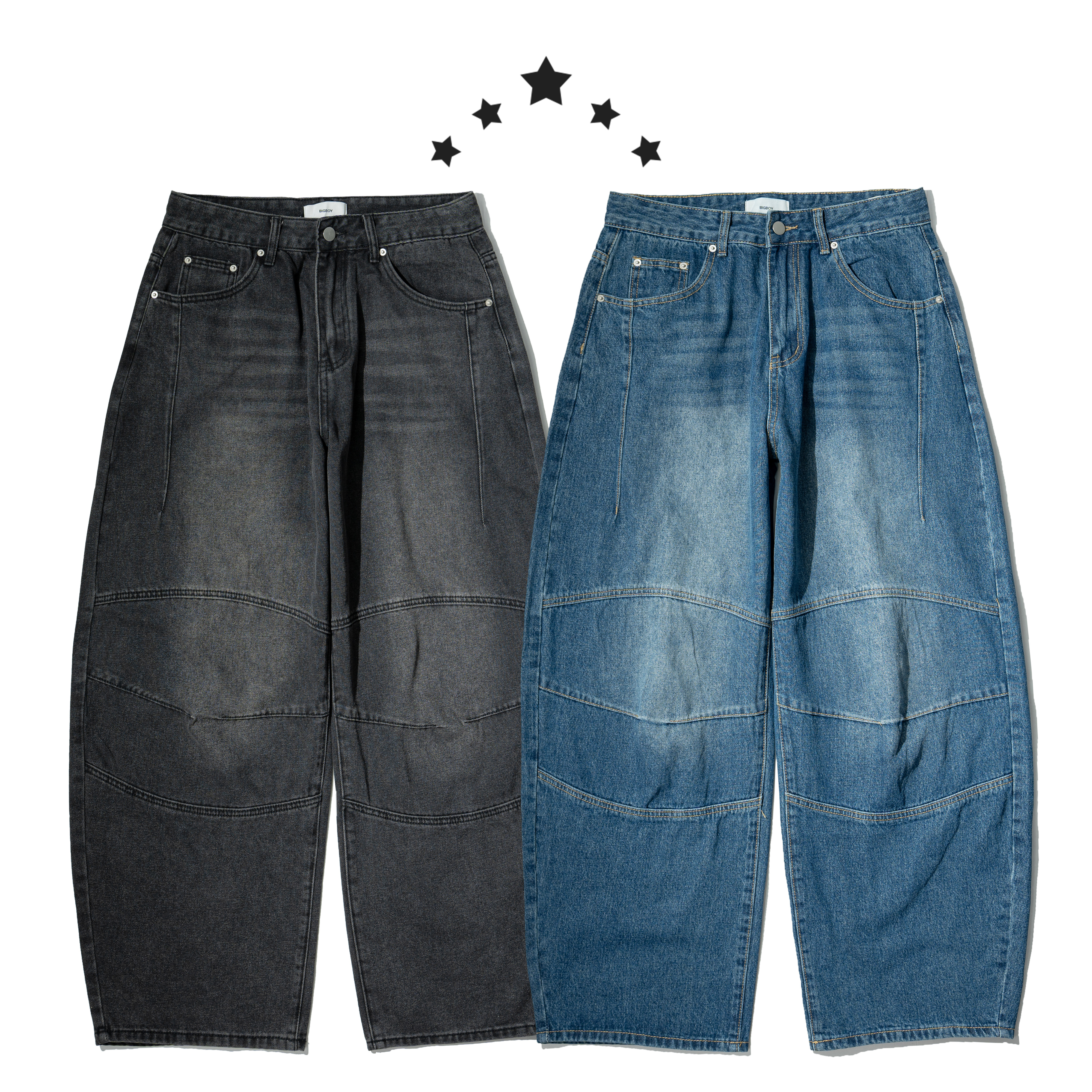 Double Knee Curved Jeans 雙膝補丁 彎刀 牛仔褲 [B-2616]