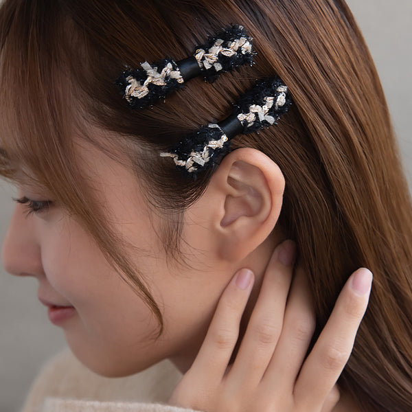 編織拼色蝴蝶結髮夾