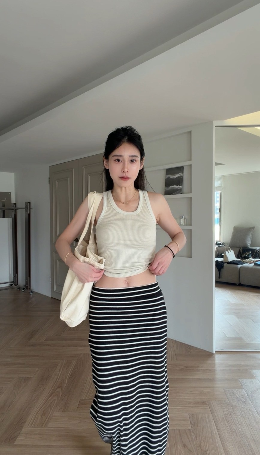 ｜韓國｜條紋羅紋長裙