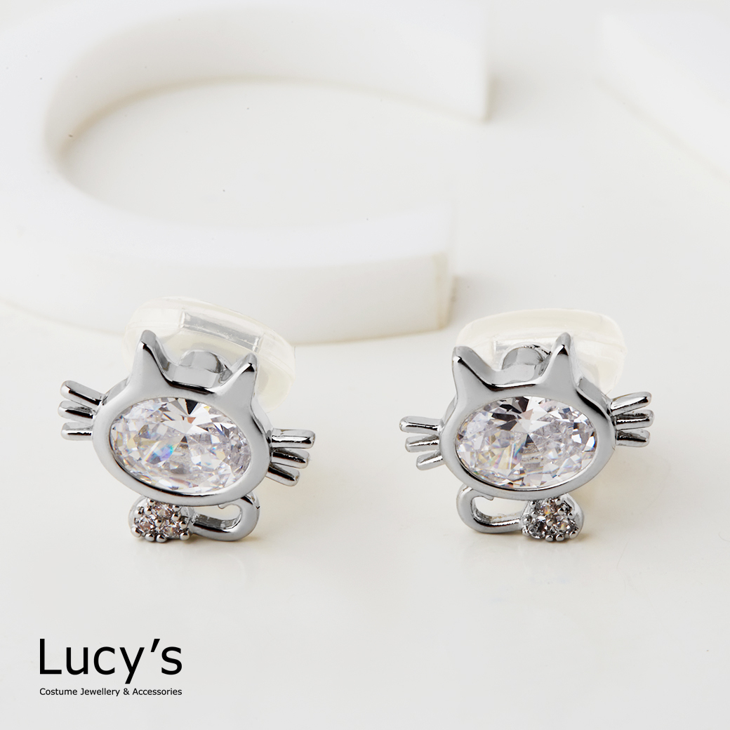 鋯耀小貓 夾式耳環 (二色) (127001/127002)