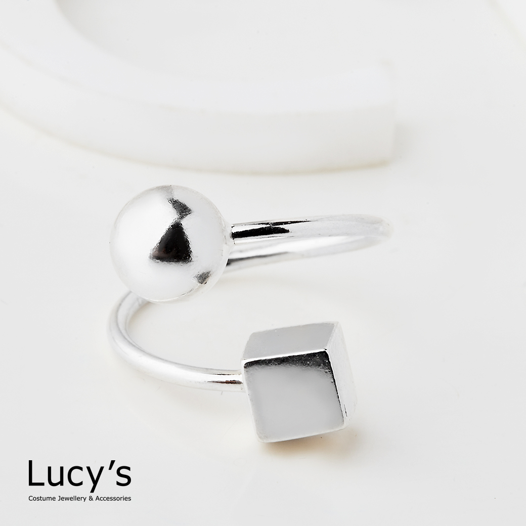 925純銀 幾何交錯 開口戒 (125920)