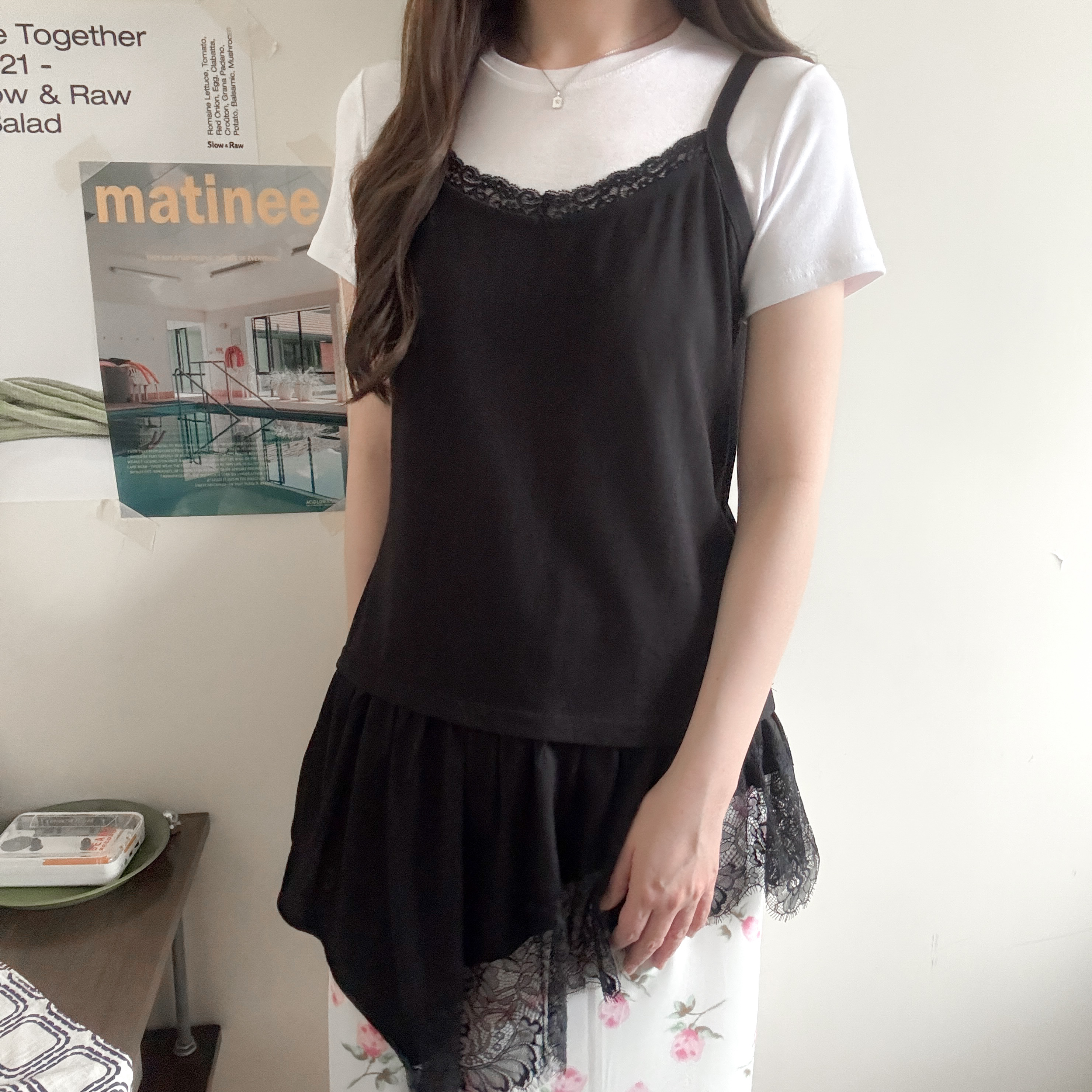 拼接喱士下擺長款吊帶背心