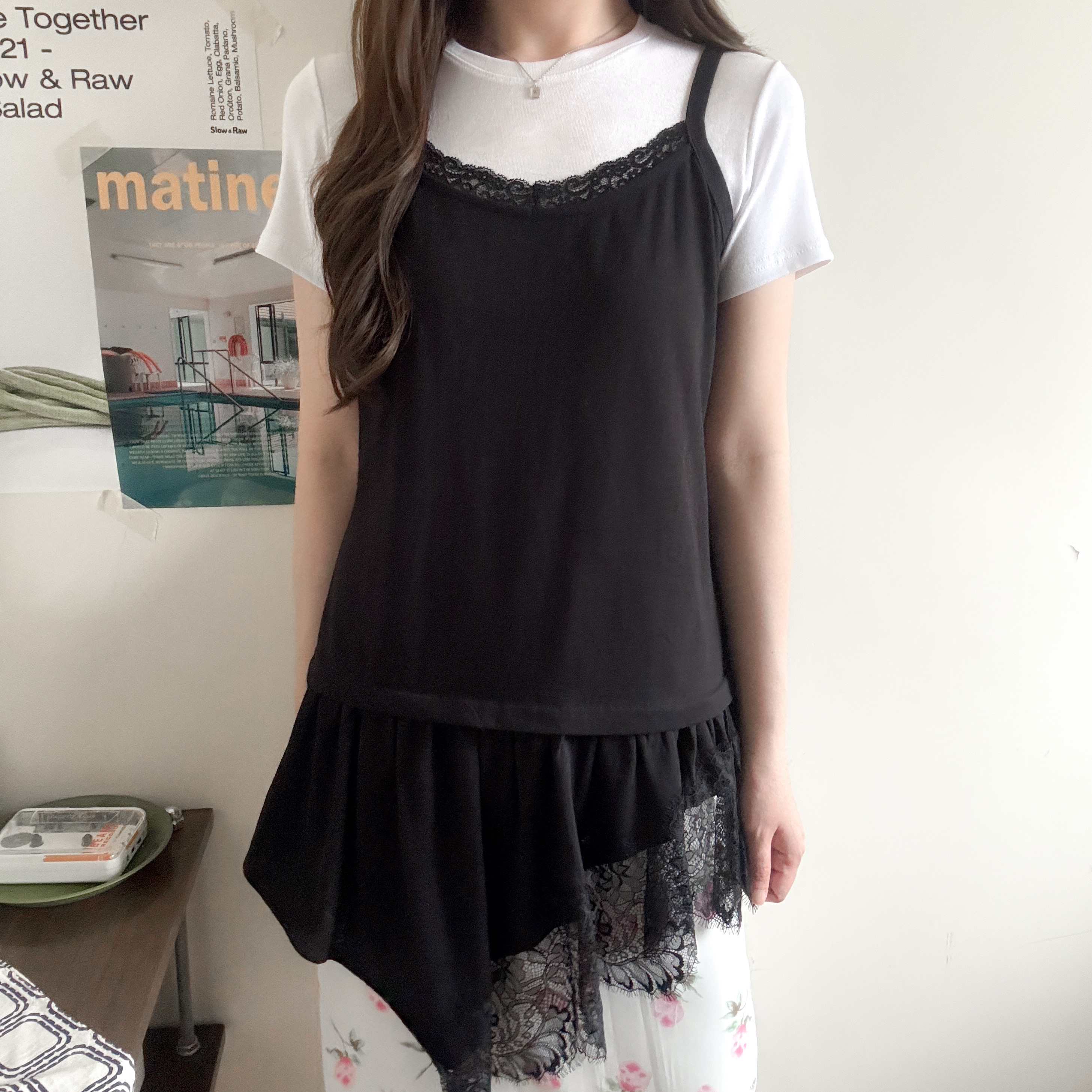 拼接喱士下擺長款吊帶背心