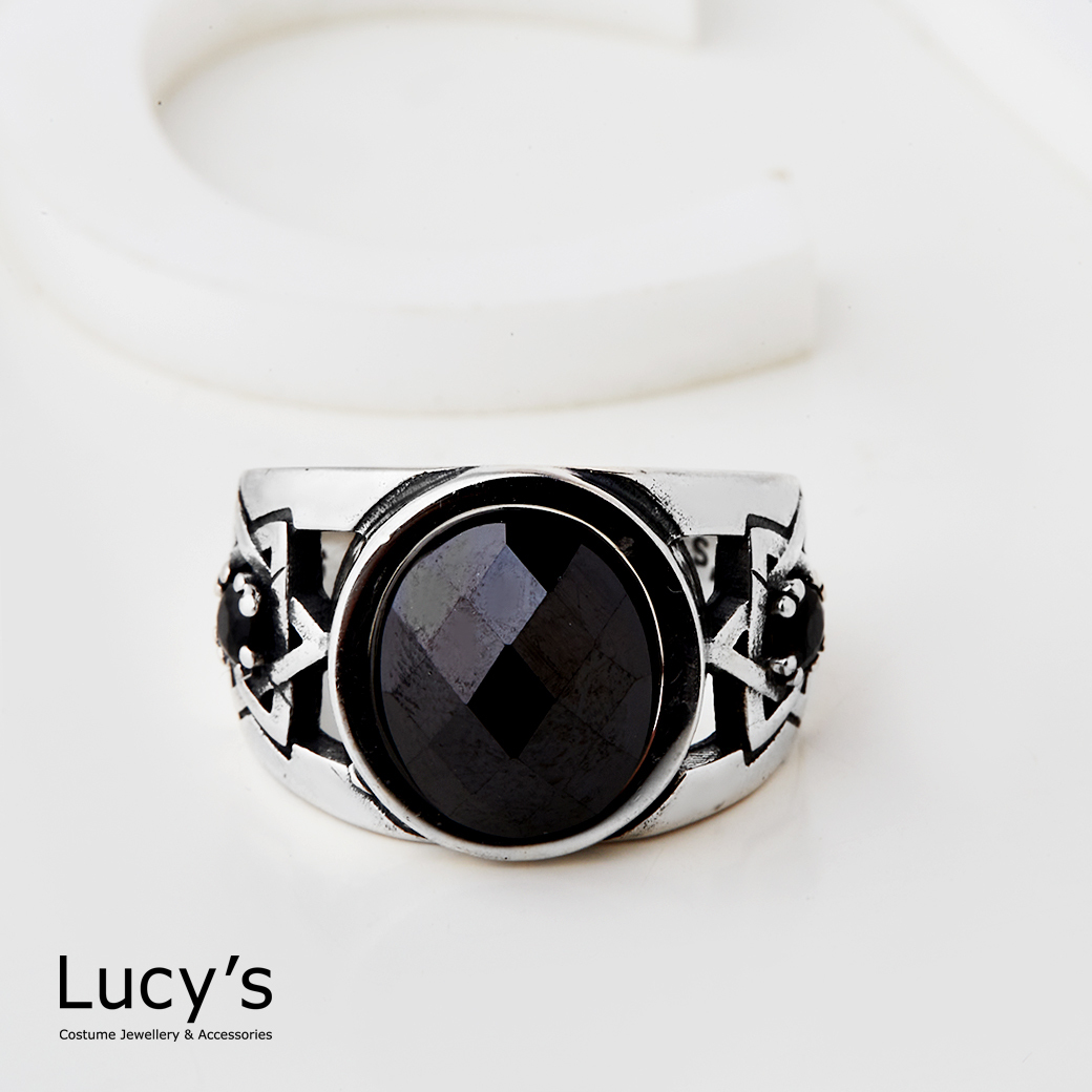 925純銀 黑曜星芒 硫化戒指 (125721)