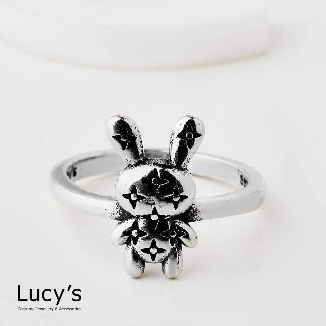 925純銀 閃亮兔 硫化戒指 (125762)
