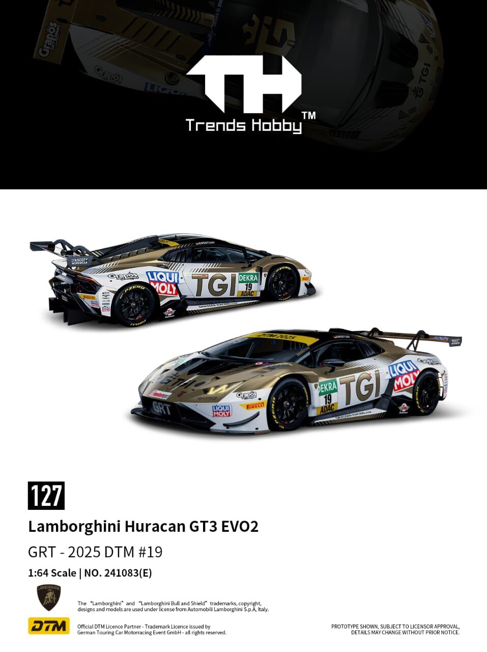 預訂 Pre Order - Trends Hobby Diecast 1/64 Lamborghini Huracan GT3 EVO2 - DTM 2025 #19