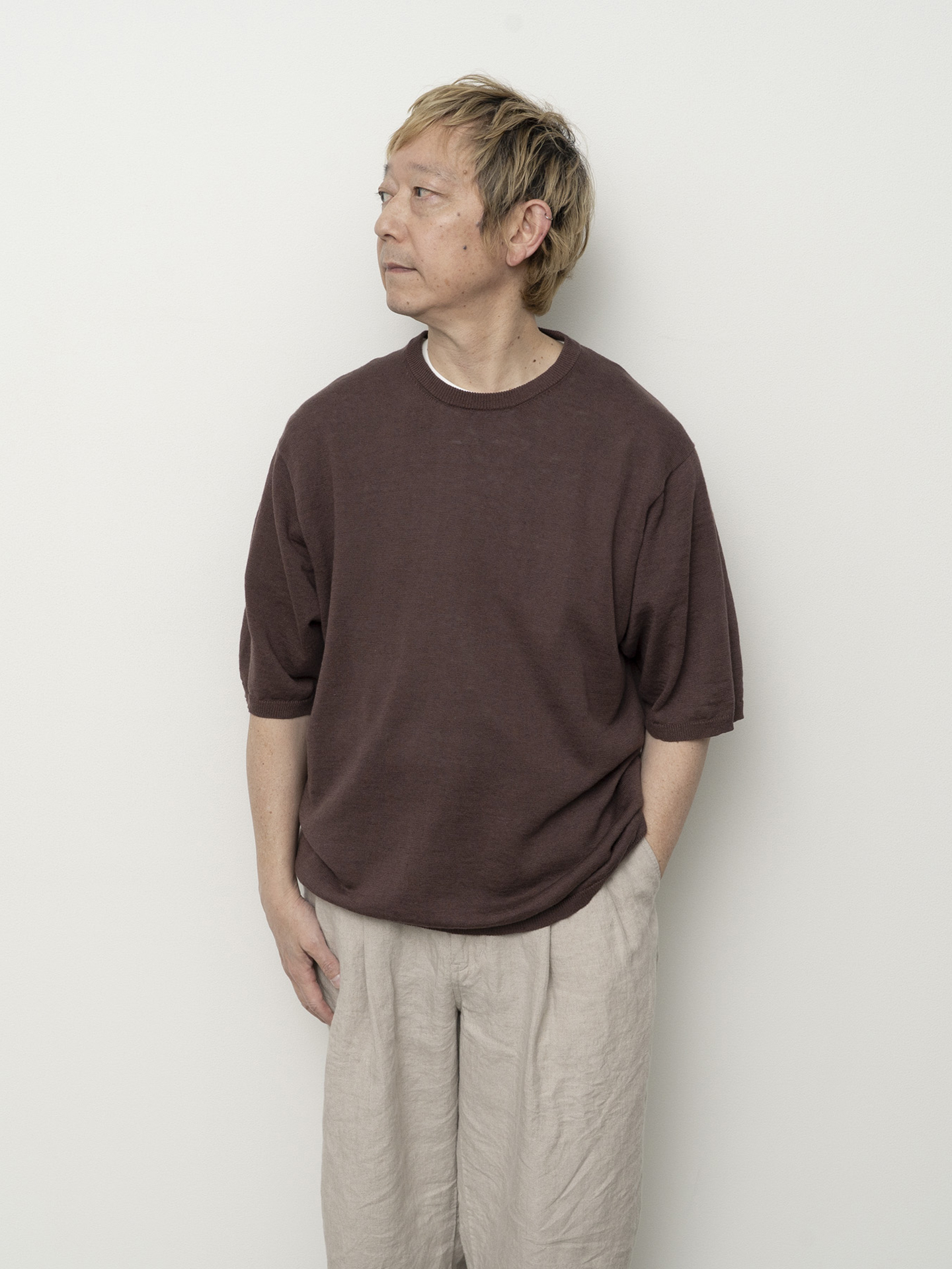 Still By Hand Linen Cotton Knitted T-Shirt KN03262