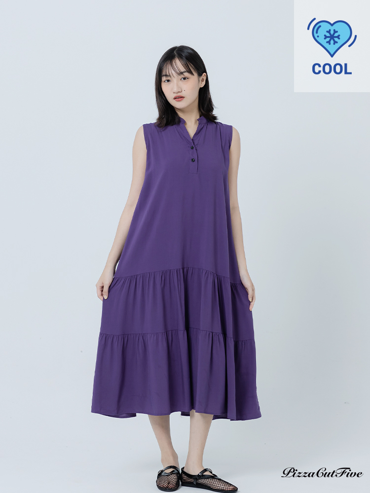 [兩件1580｜涼感洋裝]簡約素色立領無袖蛋糕洋裝 PizzaCutFive PCF262486068