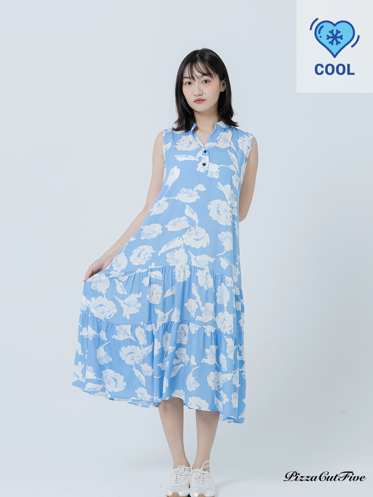 [兩件1580｜涼感洋裝]白色花卉立領無袖蛋糕洋裝 PizzaCutFive PCF262486069