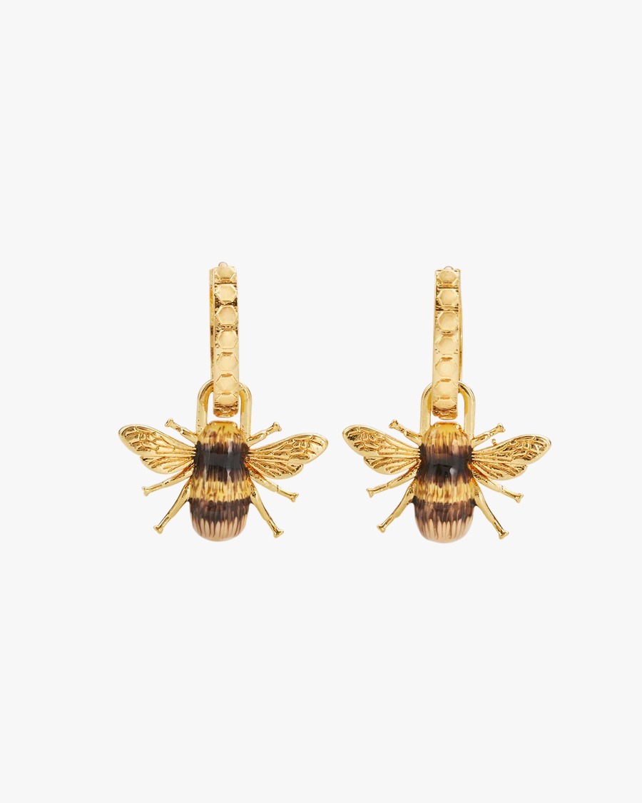 英國代購-FABLE ENGLAND Gold Honey Bee Huggie Earrings