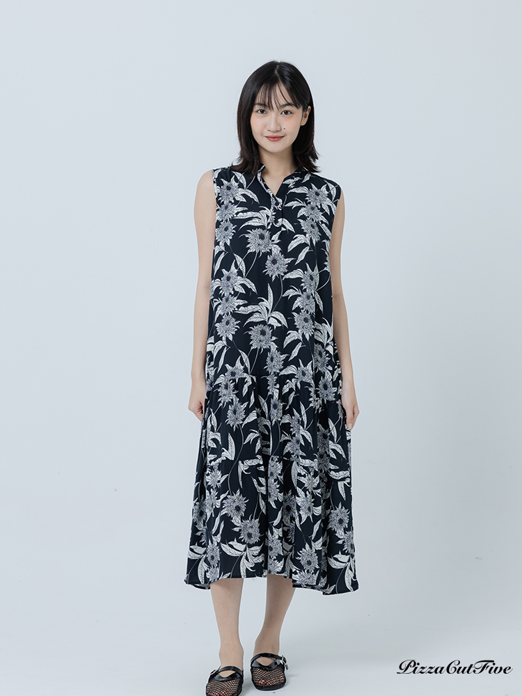 [限時三天 758 ]復古線描花卉立領無袖蛋糕洋裝 PizzaCutFive PCF262486070