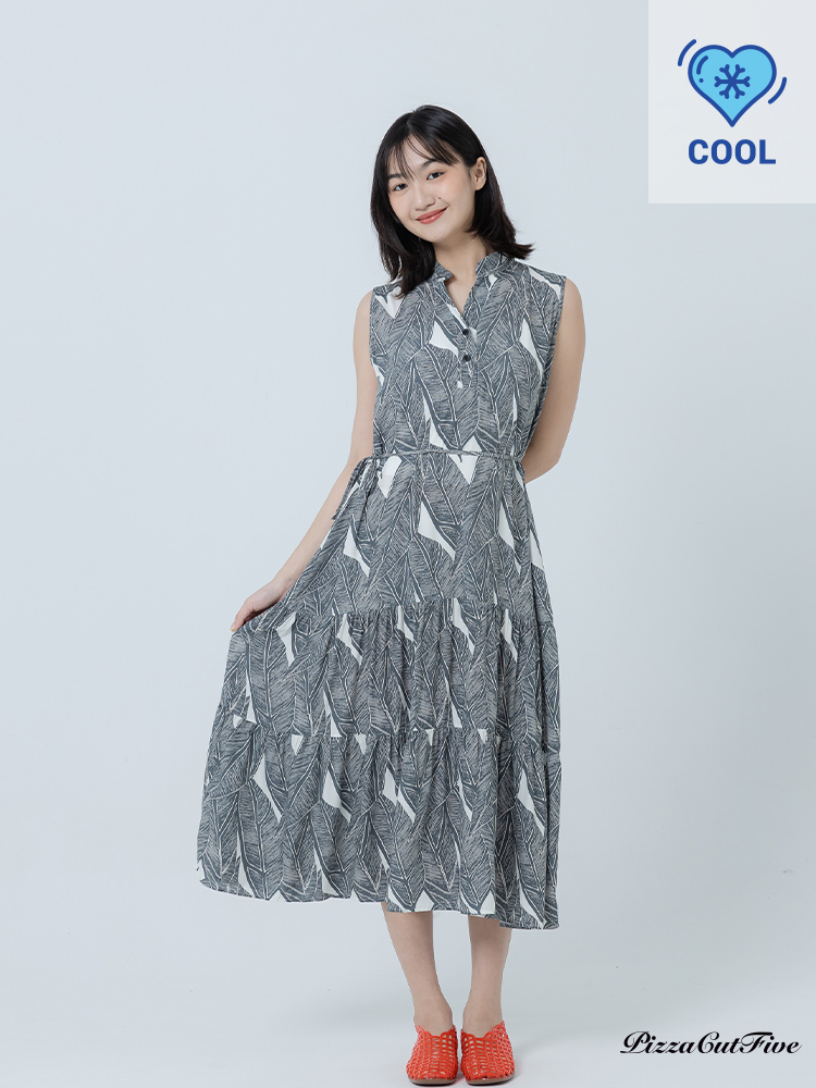 [兩件1580｜涼感洋裝]幾何葉片立領無袖蛋糕洋裝 PizzaCutFive PCF262486071