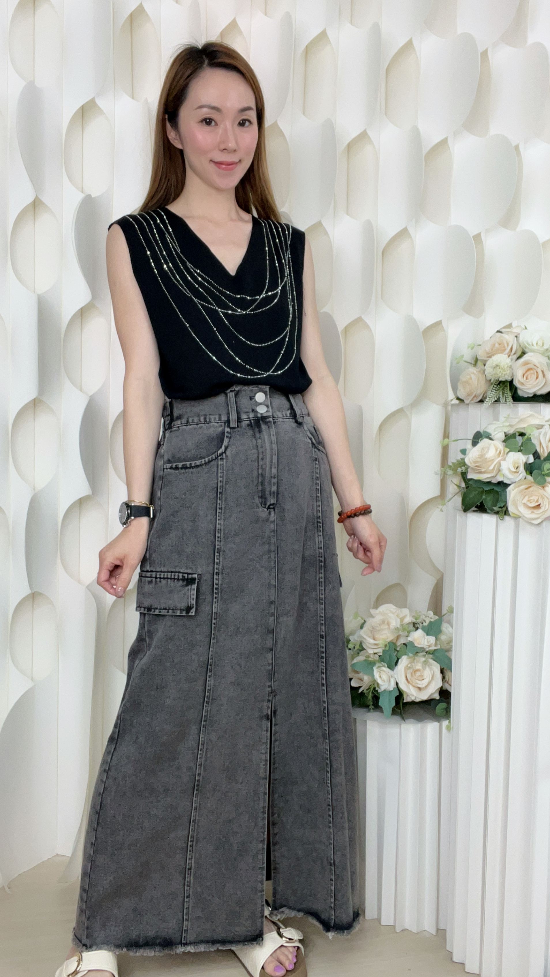 懷舊洗水牛仔棉半截裙(腰:25-30 臀:40 長:37 吋)5109#1704clo