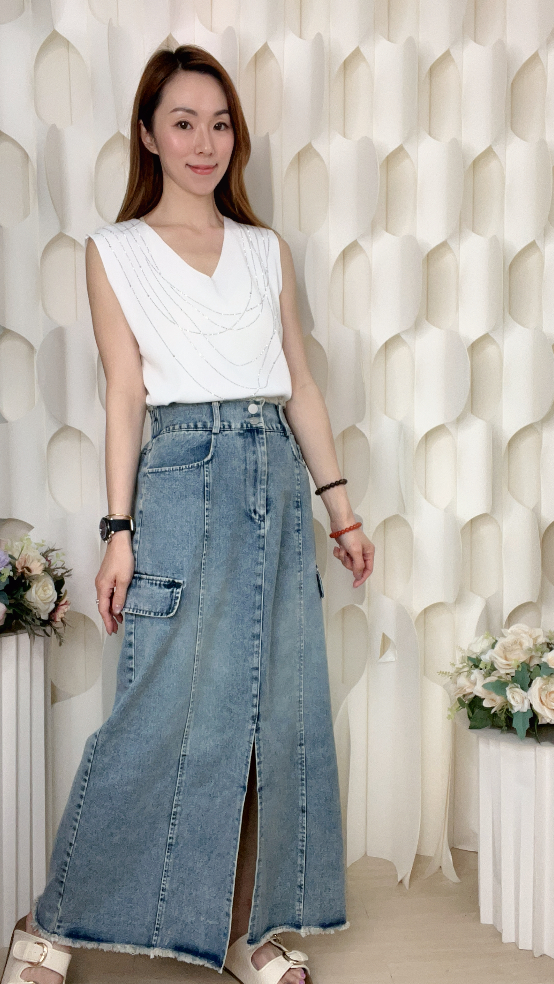 懷舊洗水牛仔棉半截裙(腰:25-30 臀:40 長:37 吋)5109#1704clo