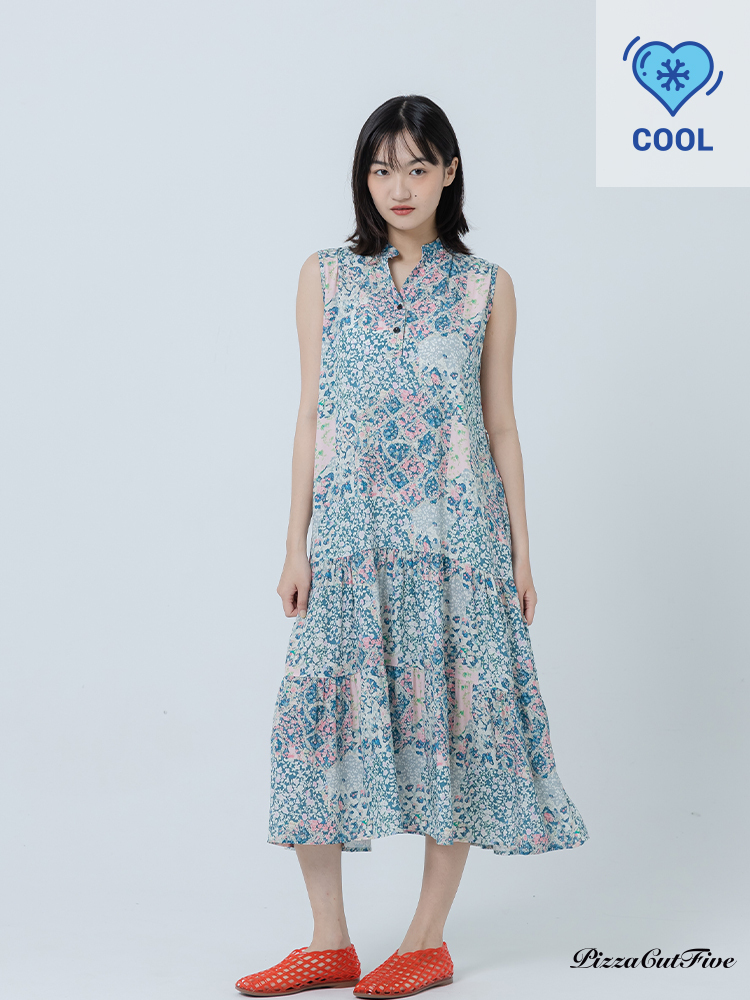 [兩件1580｜涼感洋裝]小花立領無袖蛋糕洋裝 PizzaCutFive PCF262486072