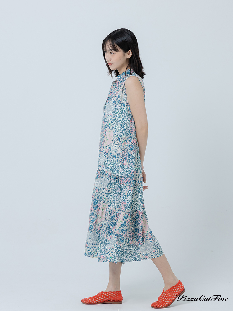 [兩件1580｜涼感洋裝]小花立領無袖蛋糕洋裝 PizzaCutFive PCF262486072
