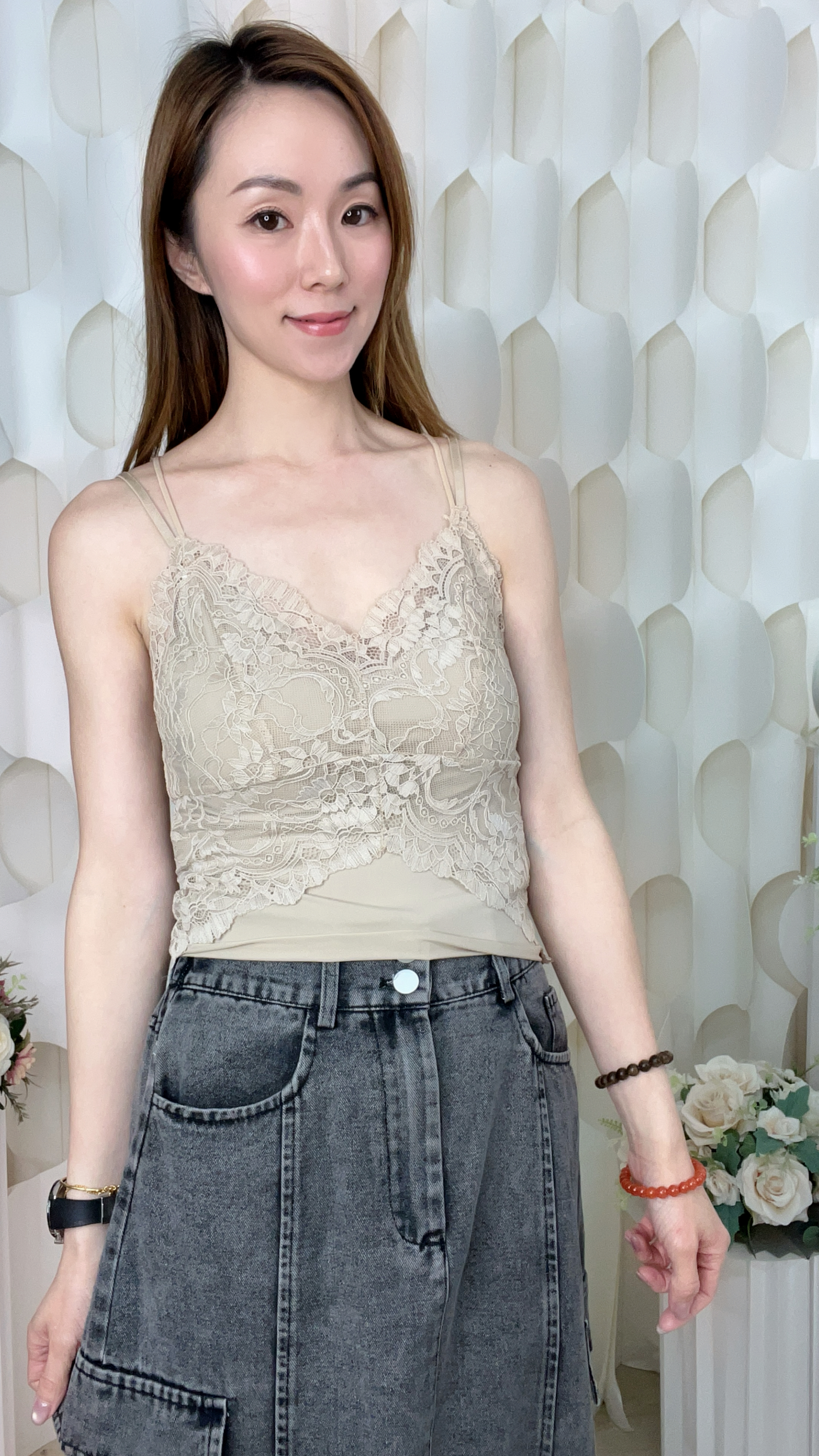 絲滑LACE彈力吊帶背心（FREE SIZE /適合 70/75  A、B、C（2件起每件$89/1) )9918 #1704clo